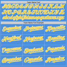 Load image into Gallery viewer, Custom Electric Blue Yellow-White Line Authentic Baseball Jersey
