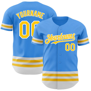 Custom Electric Blue Yellow-White Line Authentic Baseball Jersey