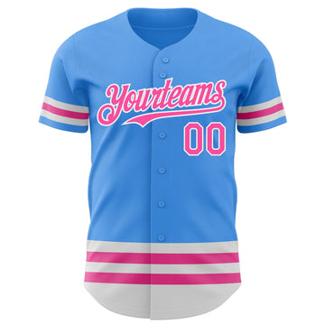 Custom Electric Blue Pink-White Line Authentic Baseball Jersey
