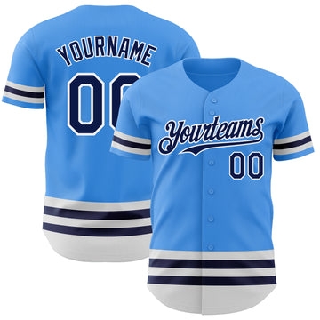 Custom Electric Blue Navy-White Line Authentic Baseball Jersey