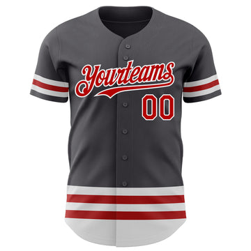 Custom Steel Gray Red-White Line Authentic Baseball Jersey