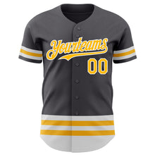 Load image into Gallery viewer, Custom Steel Gray Gold-White Line Authentic Baseball Jersey
