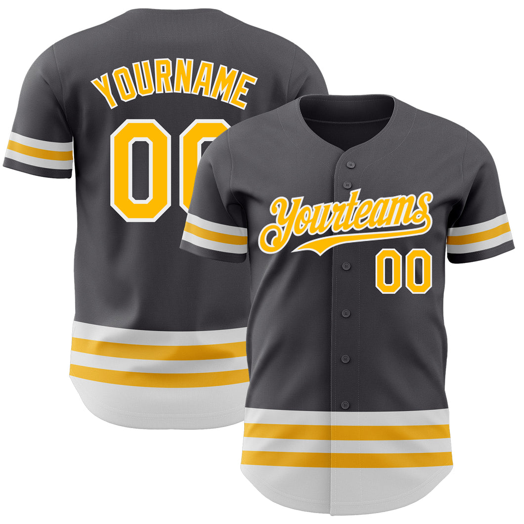 Custom Steel Gray Gold-White Line Authentic Baseball Jersey