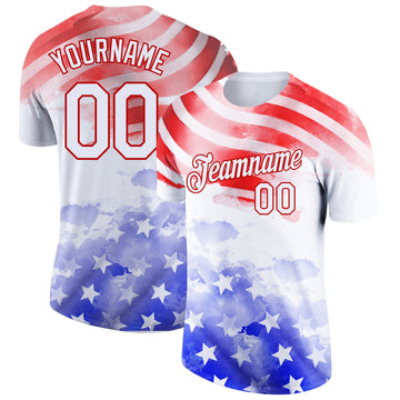 Custom White Red-Royal 3D American Flag Patriotic Performance T-Shirt