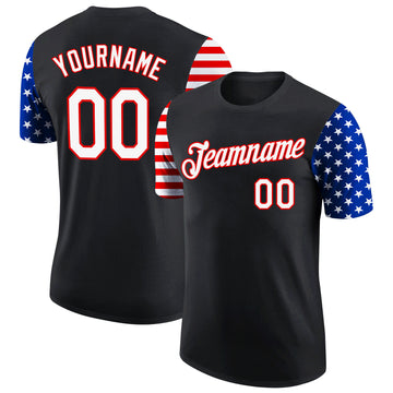 Custom Black Red-Royal 3D American Flag Patriotic Performance T-Shirt