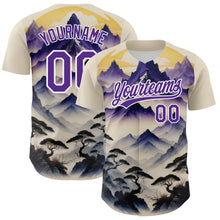 Load image into Gallery viewer, Custom White Purple 3D Pattern Design Mountains Landscape Authentic Baseball Jersey

