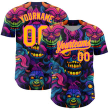 Load image into Gallery viewer, Custom Black Gold-Pink 3D Pattern Design Abstract Monsters Authentic Baseball Jersey
