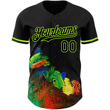 Custom Black Neon Green 3D Pattern Design Holi Festival Color Powder Authentic Baseball Jersey