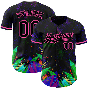 Custom Black Pink 3D Pattern Design Holi Festival Color Powder Authentic Baseball Jersey