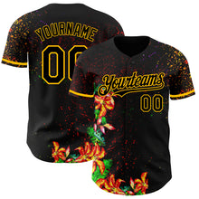 Load image into Gallery viewer, Custom Black Gold 3D Pattern Design Holi Festival Color Powder Authentic Baseball Jersey

