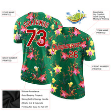 Load image into Gallery viewer, Custom Kelly Green Red-White 3D Pattern Design Flowers Performance T-Shirt
