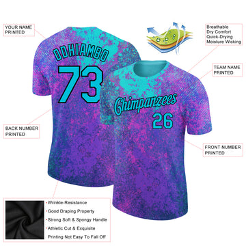 Custom Purple Lakes Blue-Black 3D Pattern Design Holi Festival Color Powder Performance T-Shirt