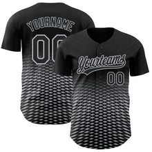 Load image into Gallery viewer, Custom Black Gray 3D Pattern Design Gradient Lines Authentic Baseball Jersey
