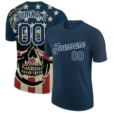 Load image into Gallery viewer, Custom US Navy Blue White 3D Skull With American Flag Performance T-Shirt
