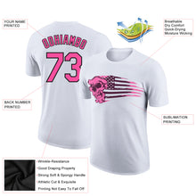 Load image into Gallery viewer, Custom White Pink-Black 3D Skull With American Flag Performance T-Shirt
