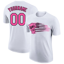 Load image into Gallery viewer, Custom White Pink-Black 3D Skull With American Flag Performance T-Shirt
