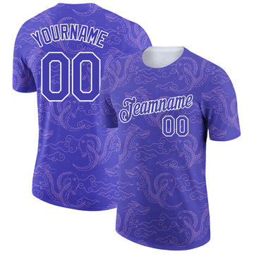 Custom Purple White 3D Pattern Design Dragon Performance T-Shirt