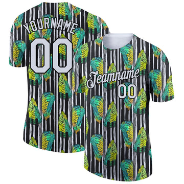 Custom Black White 3D Pattern Design Tropical Palm Leaf Performance T-Shirt