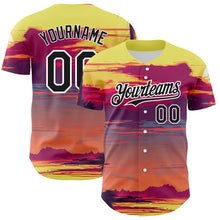 Load image into Gallery viewer, Custom Yellow Black-White 3D Pattern Design Beach Hawaii Palm Trees Authentic Baseball Jersey
