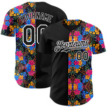 Load image into Gallery viewer, Custom Black White 3D Pattern Design Tropical Flower And Hawaii Palm Leaves Authentic Baseball Jersey
