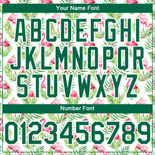 Load image into Gallery viewer, Custom White Kelly Green 3D Pattern Design Tropical Hawaii Palm Leaves And Flamingo Authentic Baseball Jersey
