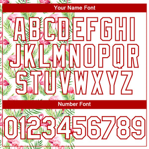 Custom White Red 3D Pattern Design Tropical Hawaii Palm Leaves And Flamingo Authentic Baseball Jersey