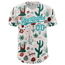 Load image into Gallery viewer, Custom White Teal 3D Pattern Design Cactus Festival Authentic Baseball Jersey
