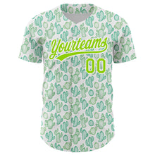Load image into Gallery viewer, Custom White Neon Green 3D Pattern Design Cactus Festival Authentic Baseball Jersey
