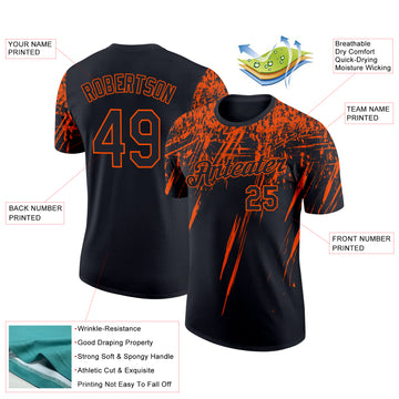 Custom Black Orange 3D Pattern Design Abstract Sharp Shape Performance T-Shirt