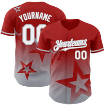 Load image into Gallery viewer, Custom Red White-Gray 3D Pattern Design Gradient Style Twinkle Star Authentic Baseball Jersey
