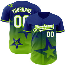 Load image into Gallery viewer, Custom Royal White-Neon Green 3D Pattern Design Gradient Style Twinkle Star Authentic Baseball Jersey

