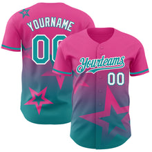 Load image into Gallery viewer, Custom Pink Teal-White 3D Pattern Design Gradient Style Twinkle Star Authentic Baseball Jersey
