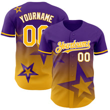 Load image into Gallery viewer, Custom Purple Gold-White 3D Pattern Design Gradient Style Twinkle Star Authentic Baseball Jersey

