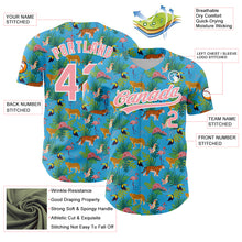 Load image into Gallery viewer, Custom Sky Blue Medium Pink-White 3D Pattern Design Animal Tiger Leopard Flamingo And Hawaii Palm Leaves Authentic Baseball Jersey
