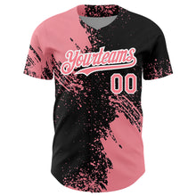 Load image into Gallery viewer, Custom Medium Pink Black-White 3D Pattern Design Abstract Brush Stroke Authentic Baseball Jersey
