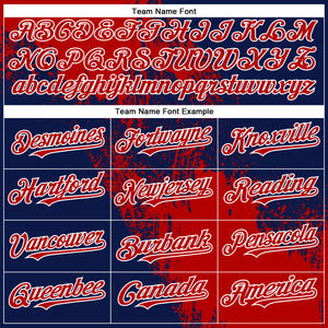 Custom Red Navy-White 3D Pattern Design Abstract Brush Stroke Authentic Baseball Jersey