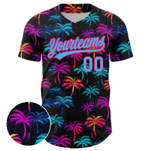 Load image into Gallery viewer, Custom Black Sky Blue-Hot Pink 3D Pattern Design Tropical Hawaii Palm Trees Authentic Baseball Jersey
