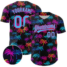 Load image into Gallery viewer, Custom Black Sky Blue-Hot Pink 3D Pattern Design Tropical Hawaii Palm Trees Authentic Baseball Jersey

