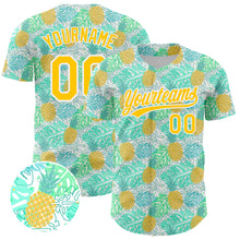 Load image into Gallery viewer, Custom Green Yellow-White 3D Pattern Design Fruit Pineapple Authentic Baseball Jersey
