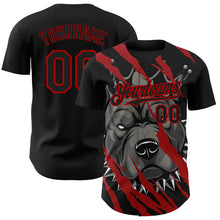 Load image into Gallery viewer, Custom Black Red 3D Pattern Design Animal Pitbull Dog Authentic Baseball Jersey

