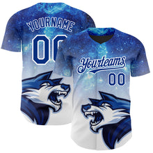 Load image into Gallery viewer, Custom Royal White 3D Pattern Design Animal Wolf Authentic Baseball Jersey
