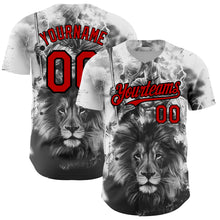 Load image into Gallery viewer, Custom White Red-Black 3D Pattern Design Animal Lion Authentic Baseball Jersey
