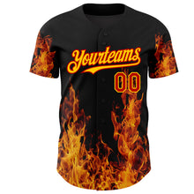 Load image into Gallery viewer, Custom Black Red-Yellow 3D Pattern Design Flame Authentic Baseball Jersey
