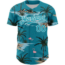 Load image into Gallery viewer, Custom Teal White 3D Pattern Design Tropical Hawaii Palm Trees Authentic Baseball Jersey
