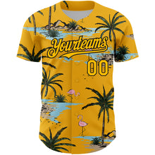 Load image into Gallery viewer, Custom Yellow Black 3D Pattern Design Tropical Hawaii Palm Trees Authentic Baseball Jersey
