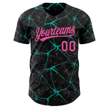 Load image into Gallery viewer, Custom Black Pink-Aqua 3D Pattern Design Abstract Network Authentic Baseball Jersey
