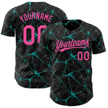 Load image into Gallery viewer, Custom Black Pink-Aqua 3D Pattern Design Abstract Network Authentic Baseball Jersey
