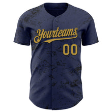 Load image into Gallery viewer, Custom Navy Old Gold-Black 3D Pattern Design Abstract Splatter Texture Authentic Baseball Jersey
