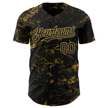 Load image into Gallery viewer, Custom Black Old Gold 3D Pattern Design Abstract Splatter Texture Authentic Baseball Jersey
