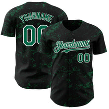 Load image into Gallery viewer, Custom Black Kelly Green-White 3D Pattern Design Abstract Splatter Texture Authentic Baseball Jersey
